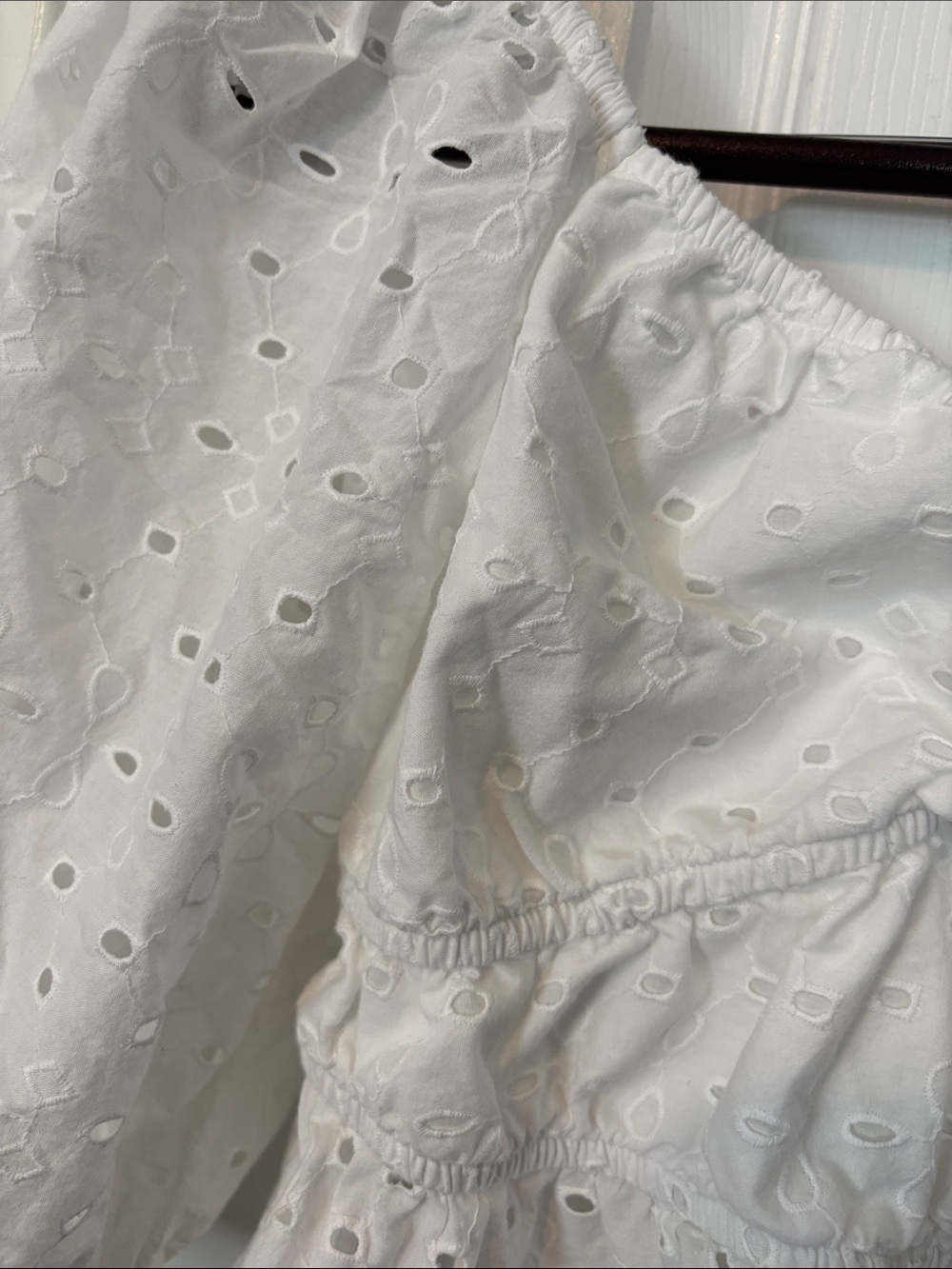 Beautiful and Feminine White Eyelet Peplum Puff Sleeve Top. Size XS- A New Day - Picture 2 of 6